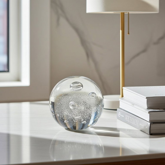 Image 1 of Vintage Clear Glass Heavy Bubble Paperweight