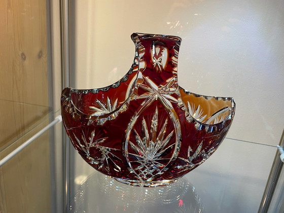 Cesto in Vetro di Cristallo Tagliato Rosso Rubino Boemo Vintage, Bohemia, Accessori da tavola (foto 5 di 15)