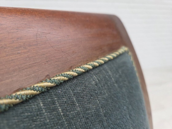 Image 1 of Divano danese a 3 posti, anni '50, rivestimento in velluto verde/blu, legno di frassino.