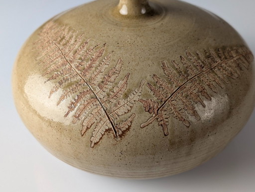 Ceramic Table Lamp in the Style of Roger Capron with Herbier Fern Motif, 1960s