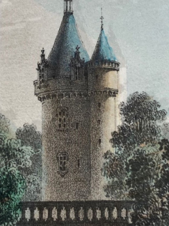 Image 1 of Antique Lithograph 1851 Château de Chenonceaux Sketch of Lady Chatterton