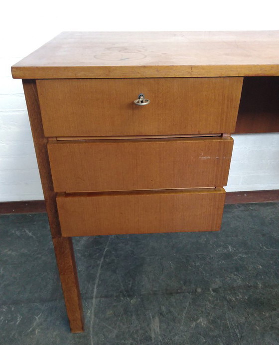 Image 1 of vintage desk with 3 drawers and 1 cupboard