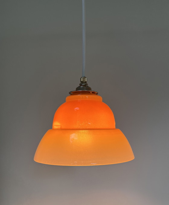 Vintage Tweekleurige Oranje Glazen Klok Hanglamp – Hanglampen, Glass (photo 6 of 9)