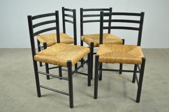 Image 1 of Mid-Central modern dining chairs with rush seats, 1960s