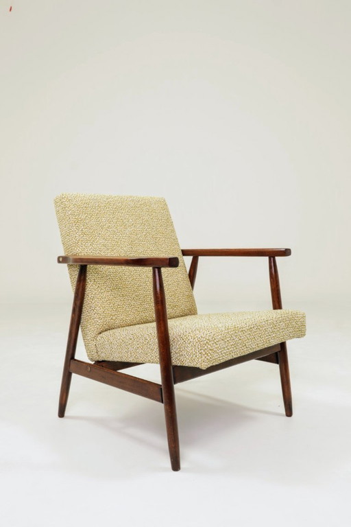 Fauteuil vintage vert mélange bouclé 1970 mid century modern design