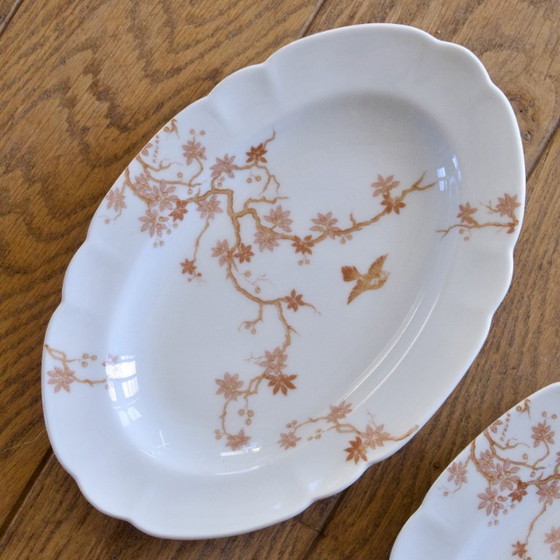 Image 1 of Coppia di piatti da portata antichi in porcellana Limoges Haviland, decoro a forma di uccello