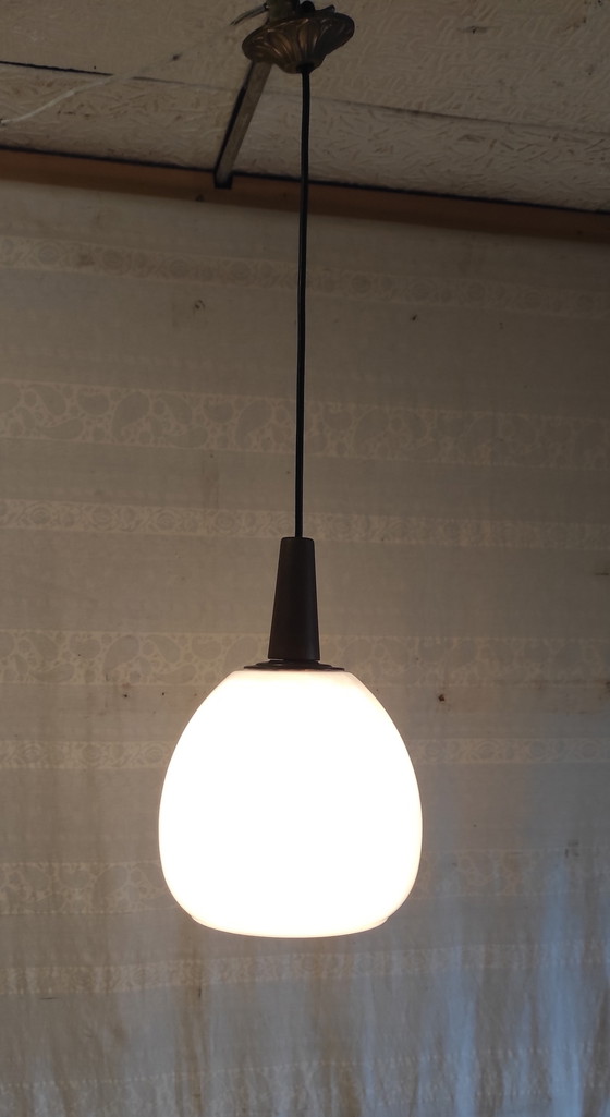 Image 1 of Scandinavian style opaline globe pendant lamp XL - mid. 20th century 