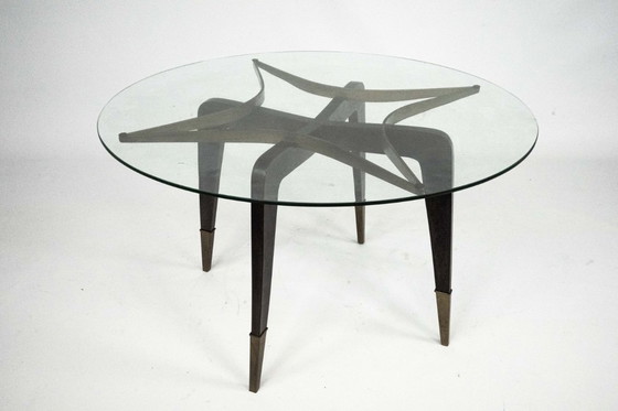 Image 1 of Rare table basse ronde du milieu du siècle, signée Paolo Buffa, Italie, années 1950.