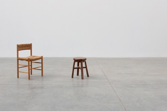 Image 1 of Frans Antiek rond krukje van eikenhout met mooi patina, ca. 1850