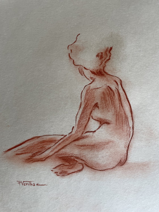 Image 1 of Ritratto femminile firmato su lavagna "Posa in studio"