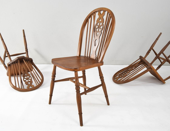 Image 1 of Windsor Antike frühe 20. englische viktorianische Esszimmerstühle, Satz von vier