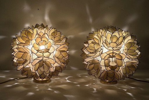 2er Set Tischlampen Lotuskugeln/Perlmutt von Rausch, Deutschland, 1960er Jahre