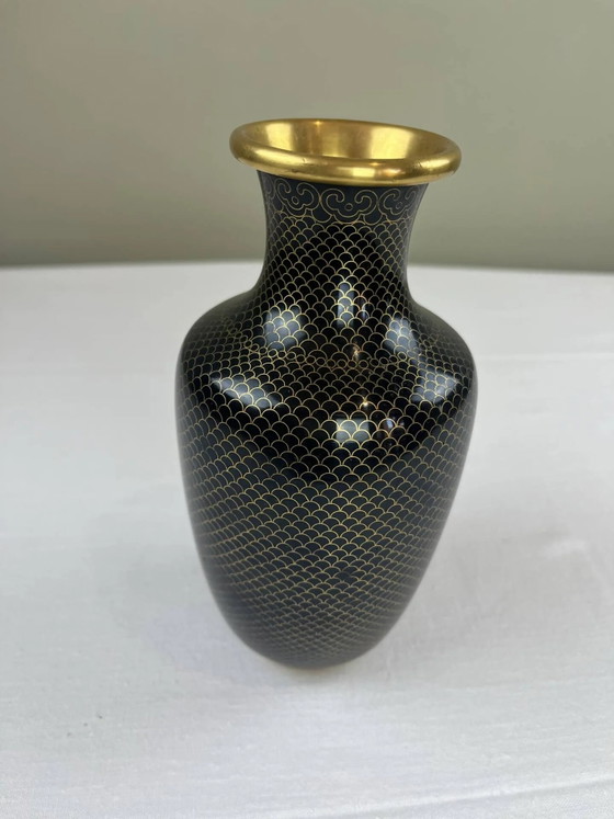Jarrón de latón esmaltado negro y dorado – Jarrones, Brass, Art Deco (photo 2 of 7)