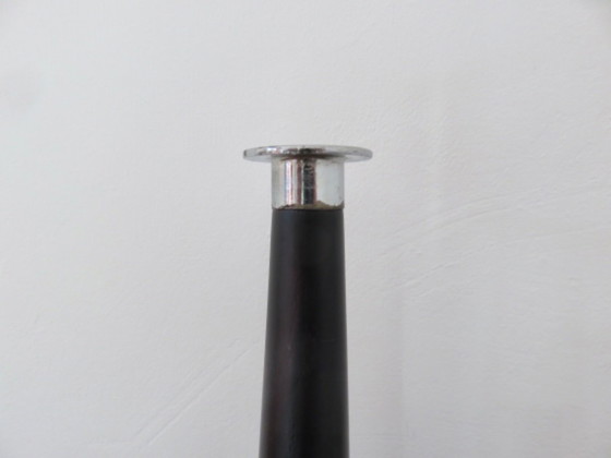 Image 1 of Série de 2 grands bougeoirs scandinaves en palissandre et métal chromé années 60 70