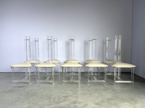Sedie da pranzo in ottone e lucite, set di 10 - anni '70 – Plexiglass, Textile (photo 17 of 17)