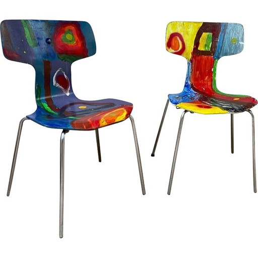 Pair of vintage wood and metal chairs by Arne Jacobsen x Rolf Gjedsted for Fritz Hansen, 1968