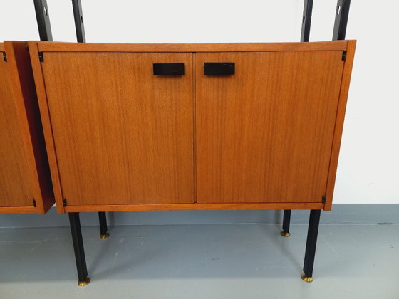 Image 1 of Bibliothèque étagère italienne double modulable vintage en teck et métal des années 60