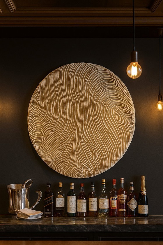 Image 1 of 3D klei wandsculptuur – rond, getextureerd, gebroken wit, minimalistische woondecoratie, luxe designkunst