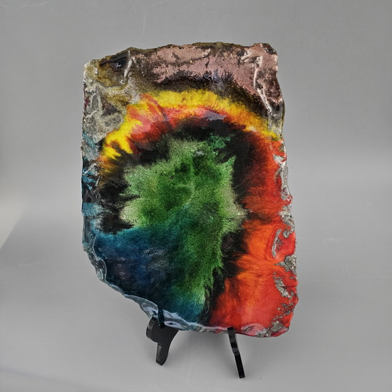 Image 1 of Vintage West-Duitse Fat Lava Muurplaquette Gemaakt Door Vulkan Keramik / Ostara Fliesen. Kleuren: Rood, Geel, Blauw En Groen.