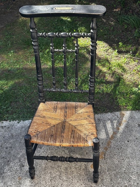 Antiker Napoleon III Prie-Dieu aus geschwärztem Holz – Plakette Mlle Lucienne Cortyl (photo 14 of 15)