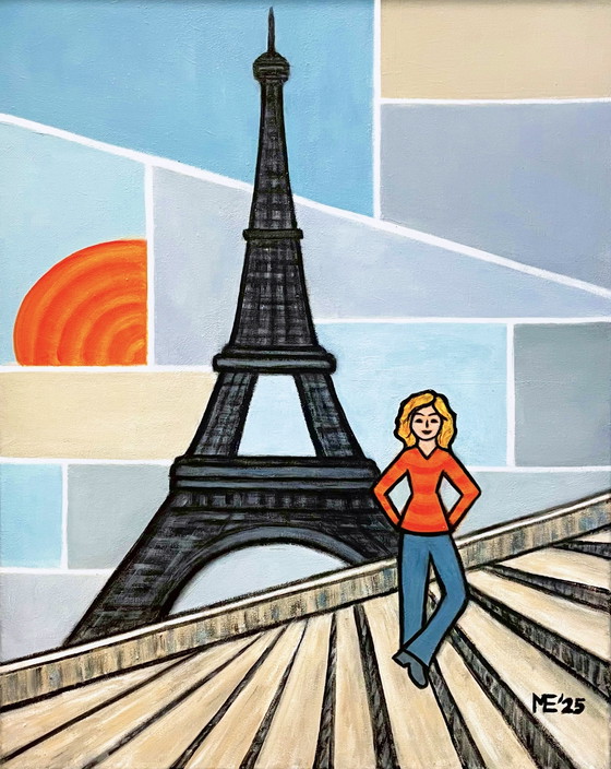 Image 1 of Beautiful series of 8 handmade paintings, theme ‘women and world buildings’.