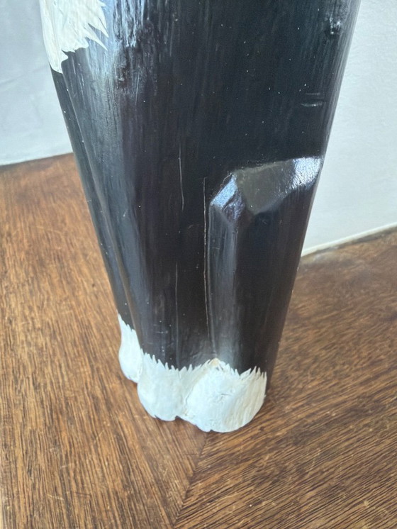 Image 1 of Vintage houten kat zwart wit 41cm