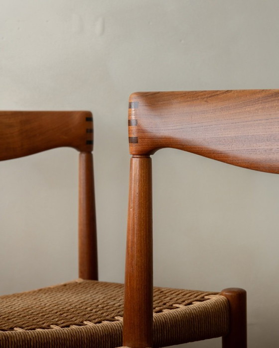 Image 1 of Vintage Dining Chairs by Henry Walter Klein for Bramin Møbler, Danish Teak Paper Cord Dining Chairs, 1960s, Set of 3