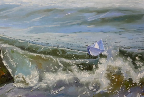 Origineel olieverfschilderij, hedendaagse kunst, symboliek, golf, de ark – Schilderijen & Tekeningen, Canvas (photo 6 of 7)