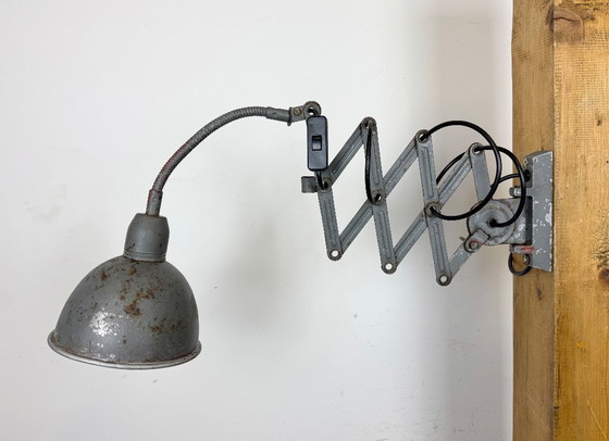 Image 1 of Grey Industrial Gooseneck Scissor Wall Lamp from Elektroinstala, 1960s