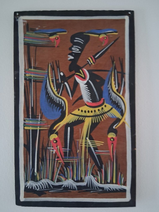 Set di 7 dipinti africani su legno (Fidos, anni '50 - '60)