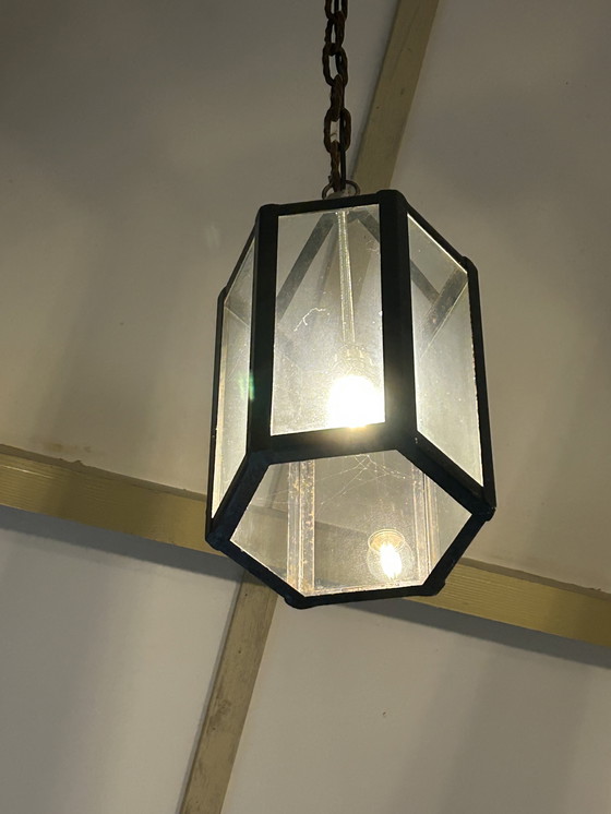 Image 1 of Lampada da sospensione in vetro e acciaio (3 pezzi)