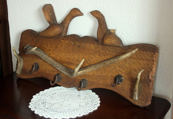 Image 1 of Eccezionale armadio in legno con corna e 4 ganci in metallo