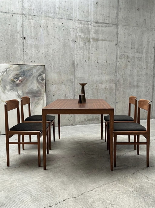 HARTMUT LOHMEYER PER WILKHAHN TAVOLO DA PRANZO IN LEGNO DI TEAK E 4 SEDIE DA PRANZO ANNI '60