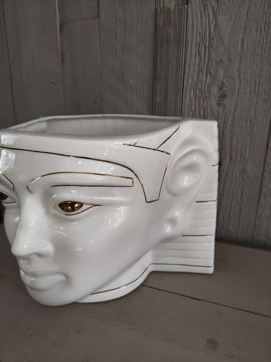 Image 1 of Antica Athena Pharaoh Keramik-Blumentopf aus den 80er Jahren, weiß, mit 24-karätigem Gold, italienischer Blumentopf