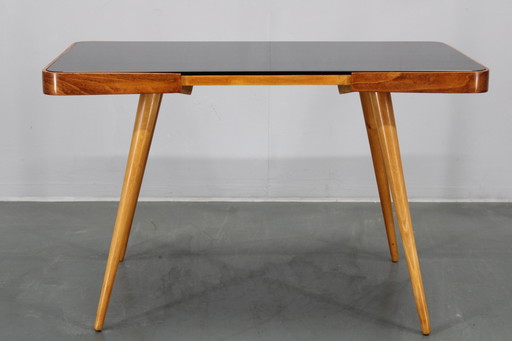 Table basse en hêtre des années 1960 avec plateau en verre opaxy, Tchécoslovaquie