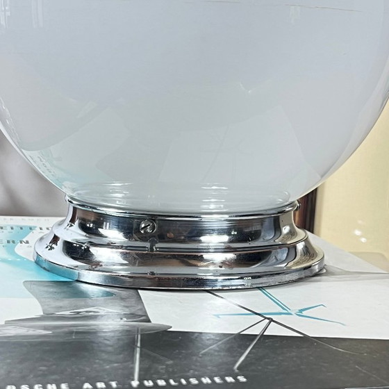 Ceiling light or wall lamp globe in white opaline glass 20 cm chrome metal fixing rose (photo 5 of 9)
