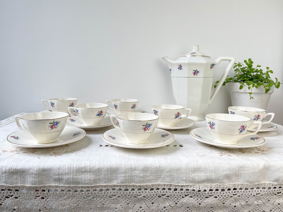 Image 1 of Service à Thé Vintage en Porcelaine Fleurie Digoin Sarreguemines
