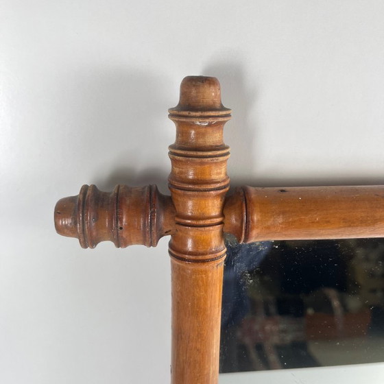 Image 1 of Espejo de madera torneada estilo bambú, circa 1900-1930