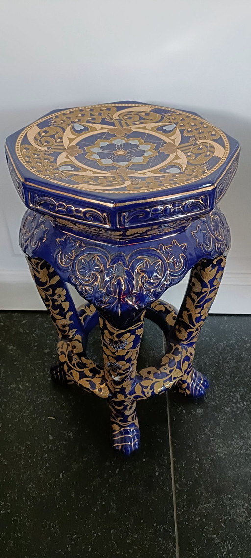 Prachtige Vintage Oosterse Plantenstandaard / Kruk – Kobaltblauw Porselein (2e helft 20e eeuw) – plantentafel, Ceramic