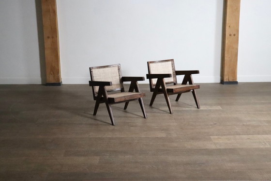 Image 1 of Pierre Jeanneret Loungesessel PJ-SI-29-A aus Teakholz und Rohrgeflecht, 1950er Jahre