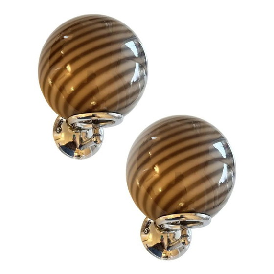 Image 1 of Contemporary Beige and Brown “Rods” Murano Glass Wall Sconces SimoEng - Lot of 4