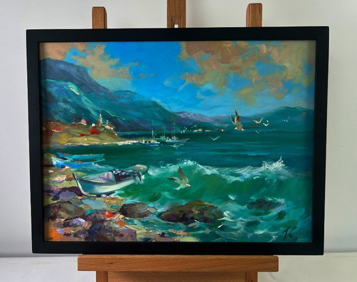 Original Oil Painting Summer Coastal Landscape The sea whispers and roars to the land