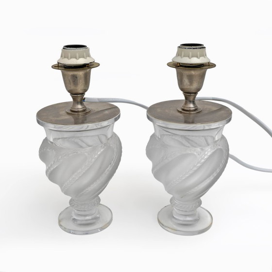 Image 1 of Pair of lamps - "Ermenonville" signed Lalique - Crystal, vintage 1960s