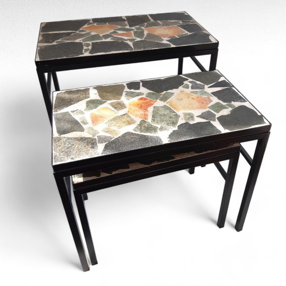 Image 1 of Mimiset in mosaico di marmo di design di metà secolo, base in metallo