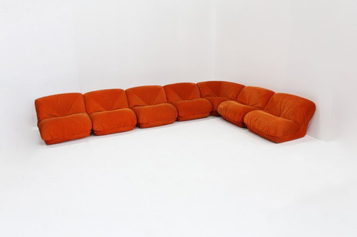 Vintage Airborne 'Patate' modulaire sofa in oranje corduroy, set van 7