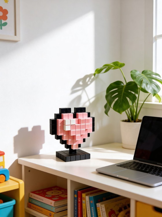 Image 1 of 3D Printed Pink Pixel Heart – Retro Gamer Desk Decor