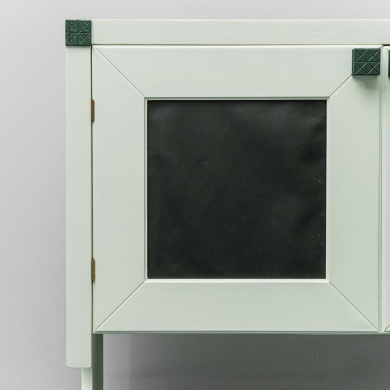 Image 1 of CREDENZA IN LEGNO CON INSERTI IN PELLE VERDE, MODERNARIATO VINTAGE ANNI '60