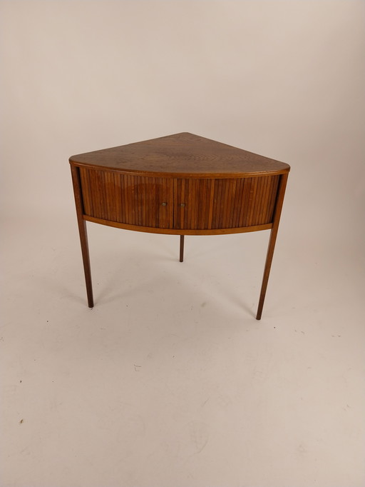 1 x Danish teak corner cabinet with wooden roller doors 1970's