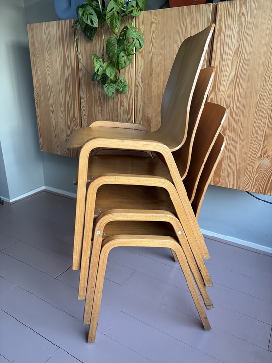 Image 1 of Ensemble de 4 chaises de salle à manger vintage en contreplaqué