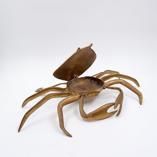 Brass jewelry box in the shape of a blue crab, 1960s
